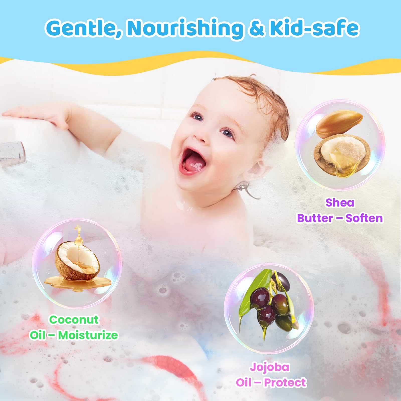 BubFroo bomba de baño para niños colores brillantes para la hora del baño