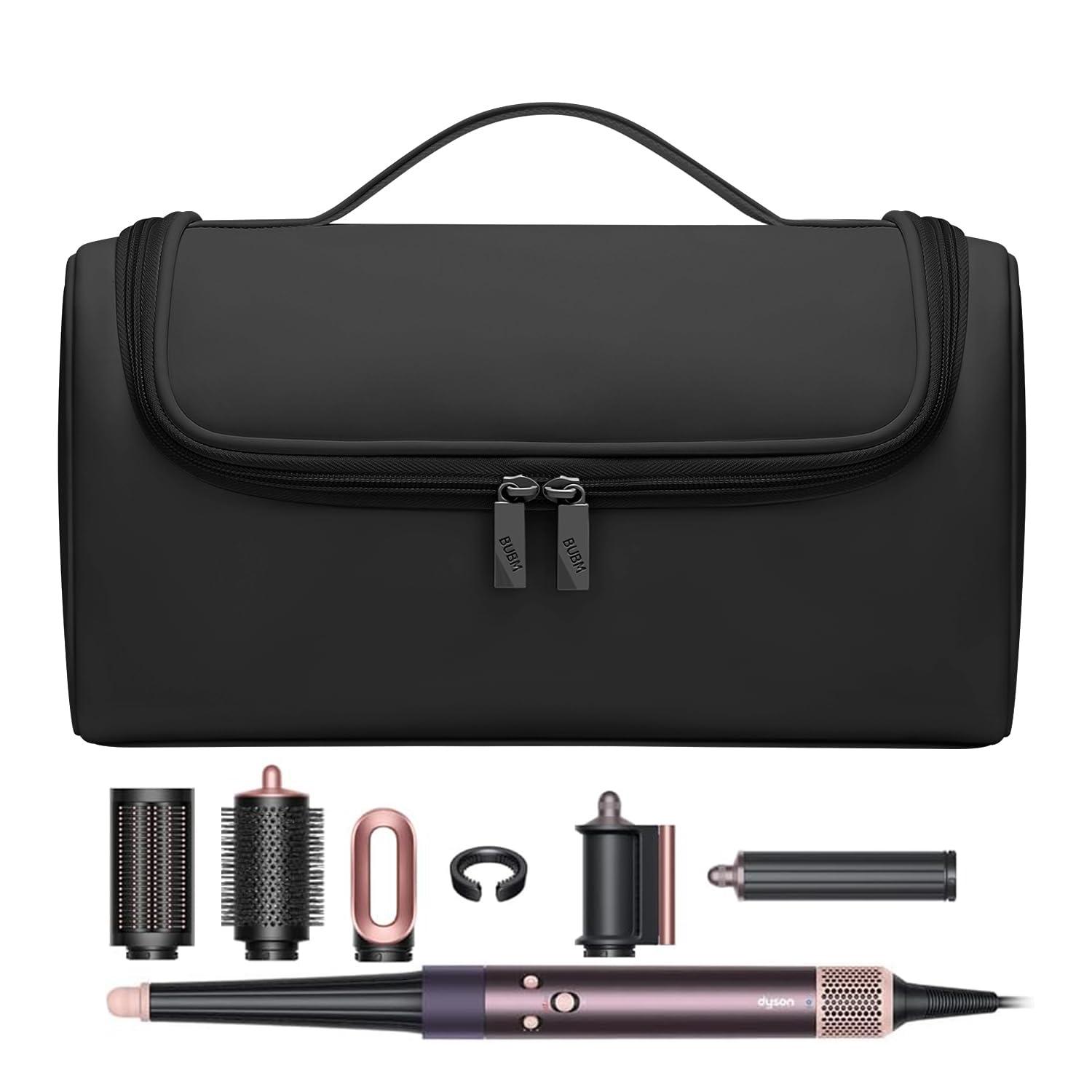 BUBM Dyson Airwrap travel case with main compartment for secure organization.