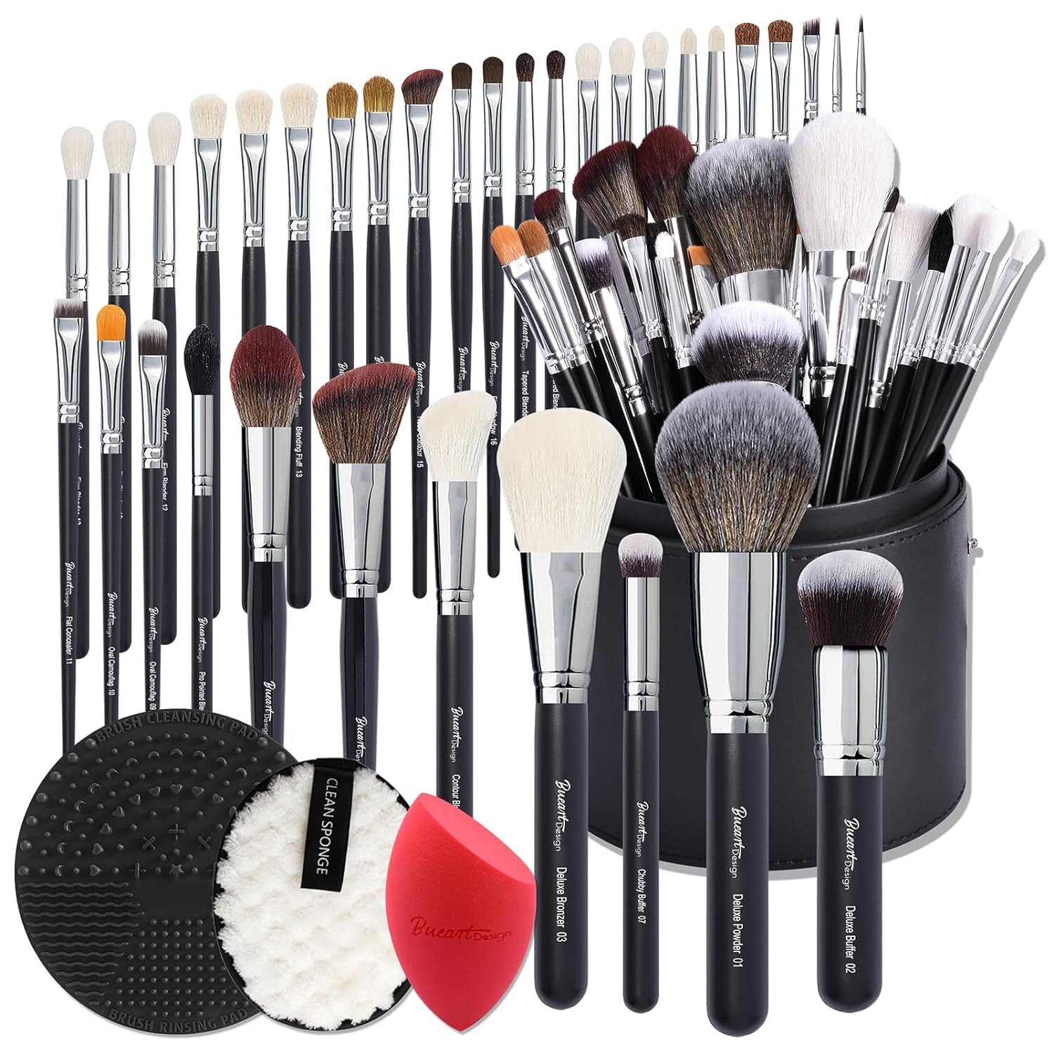 Pinceles Bueart Design con pelo de cabra y poní para base y sombras.