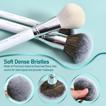 Aplicación precisa de base y sombras con pinceles Bueart Design.