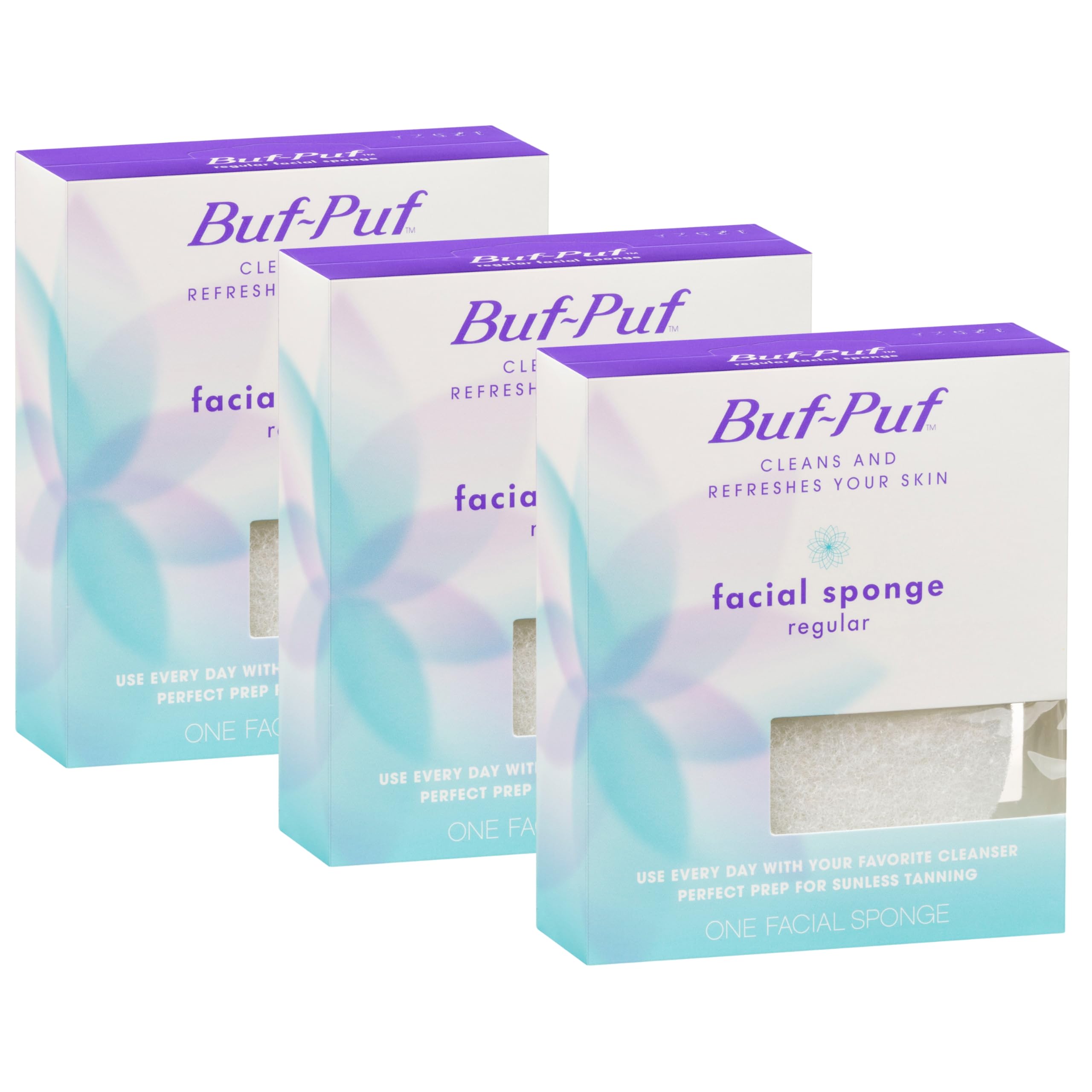 Buf-Puf esponja facial blanca para limpieza suave diaria.