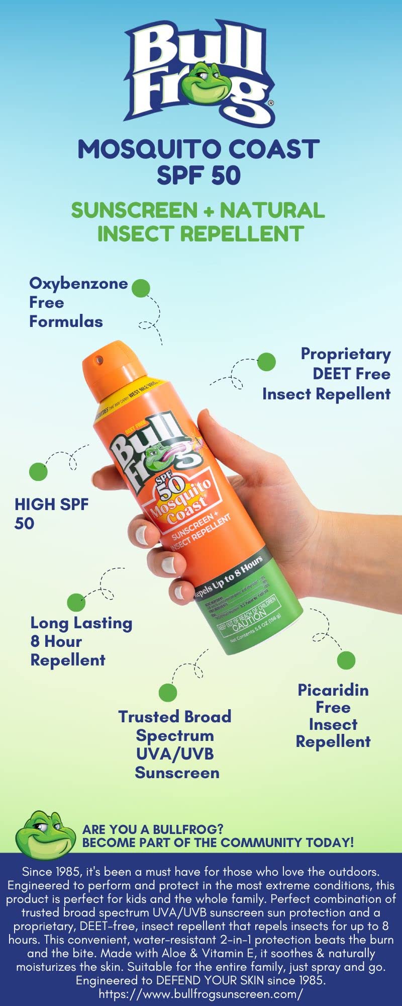 Bullfrog Spray continuo, aplicación rápida y cómoda durante el día.