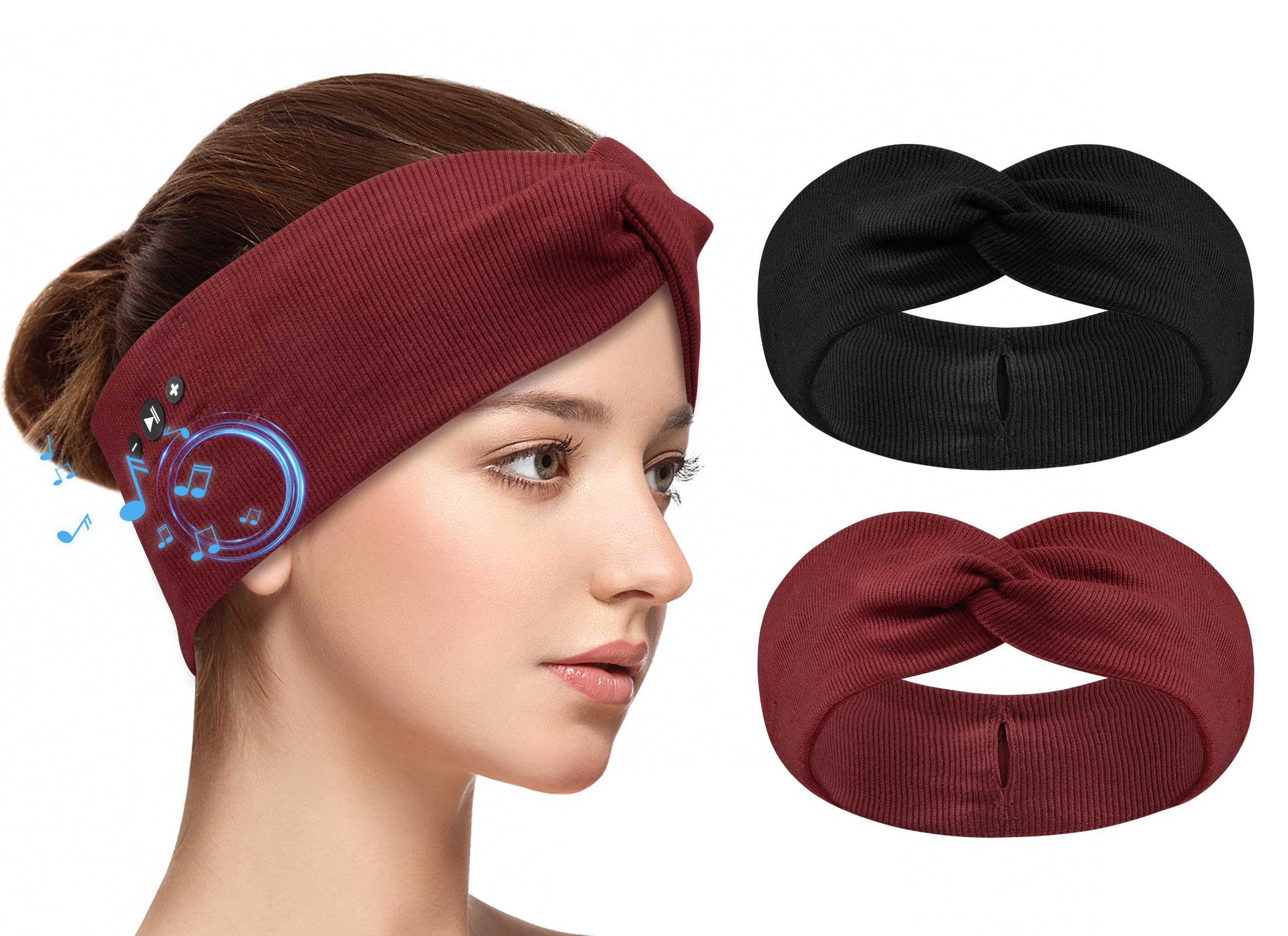 BULYPAZY dos cintas para la cabeza con auriculares en rojo y negro, ideales para entrenamientos