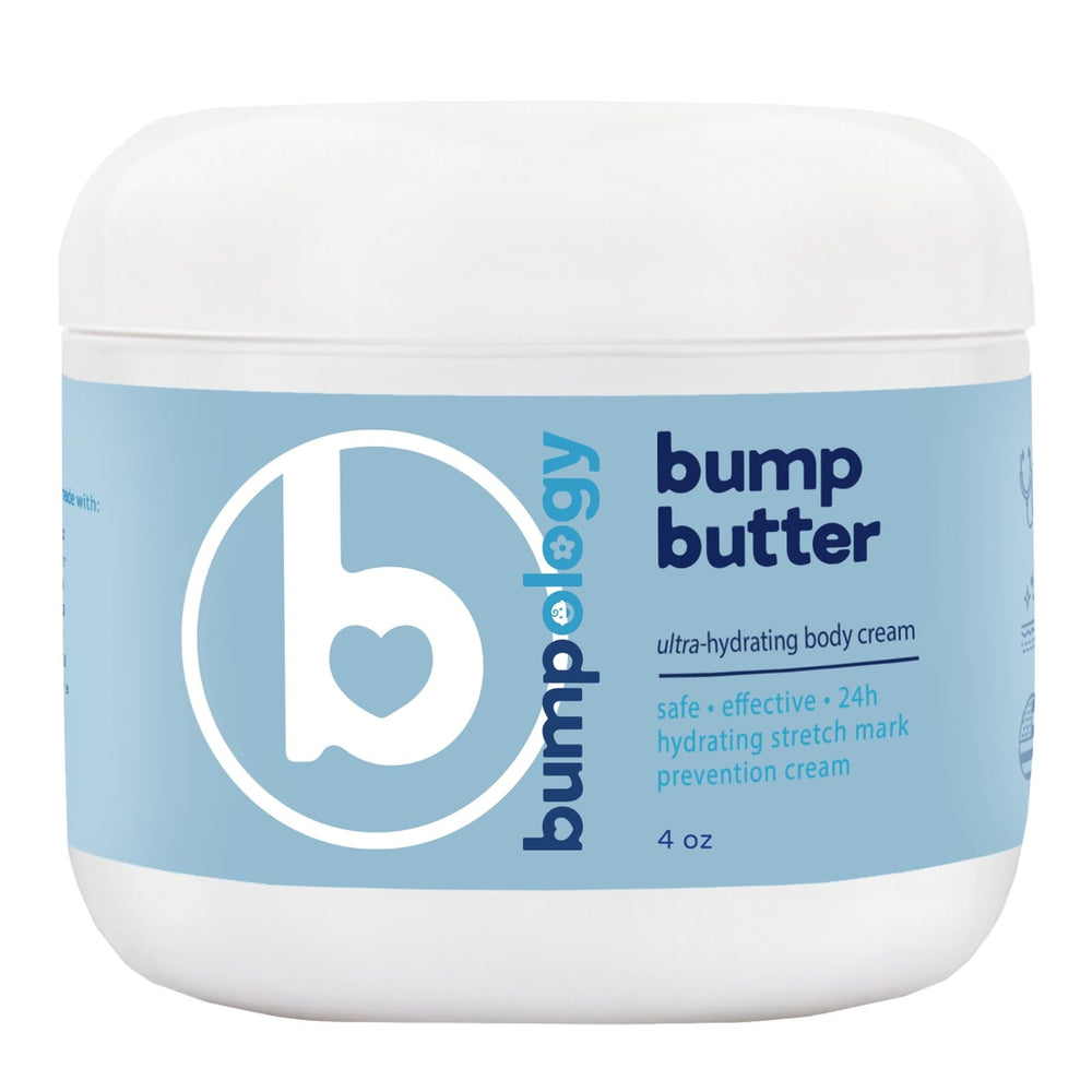 Bumpology Bump Butter bottle front view, a hydrating, pregnancy-safe daily moisturizer.