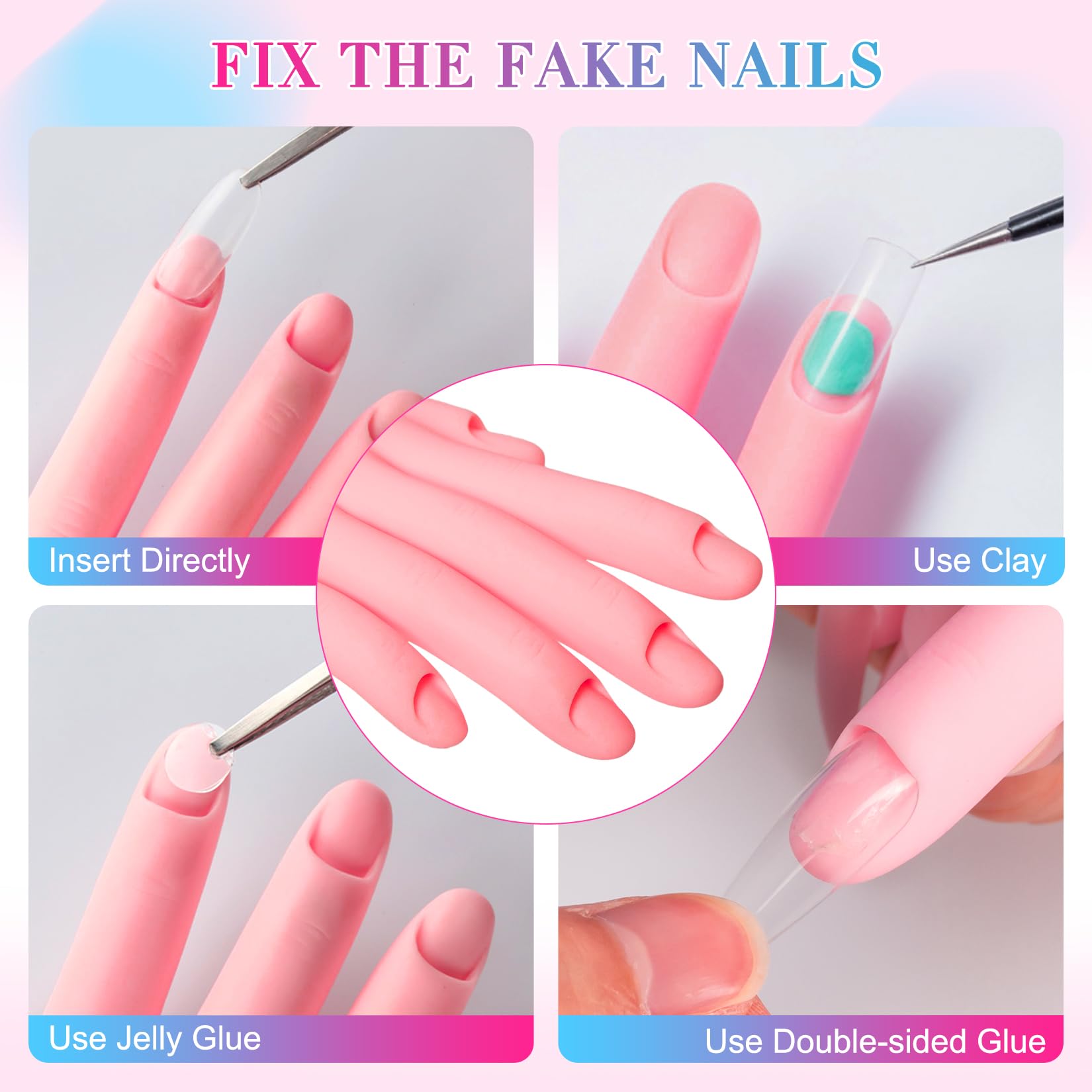 Buqikma, fijación de uñas con pegamento para practicar diseños.