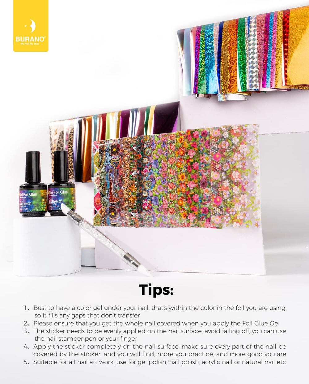 BURANO dos frascos de gel de 15 ml para adhesivo de foil.