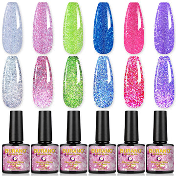 Gel reflectante Burano con brillo diamante en uña para uso diario.