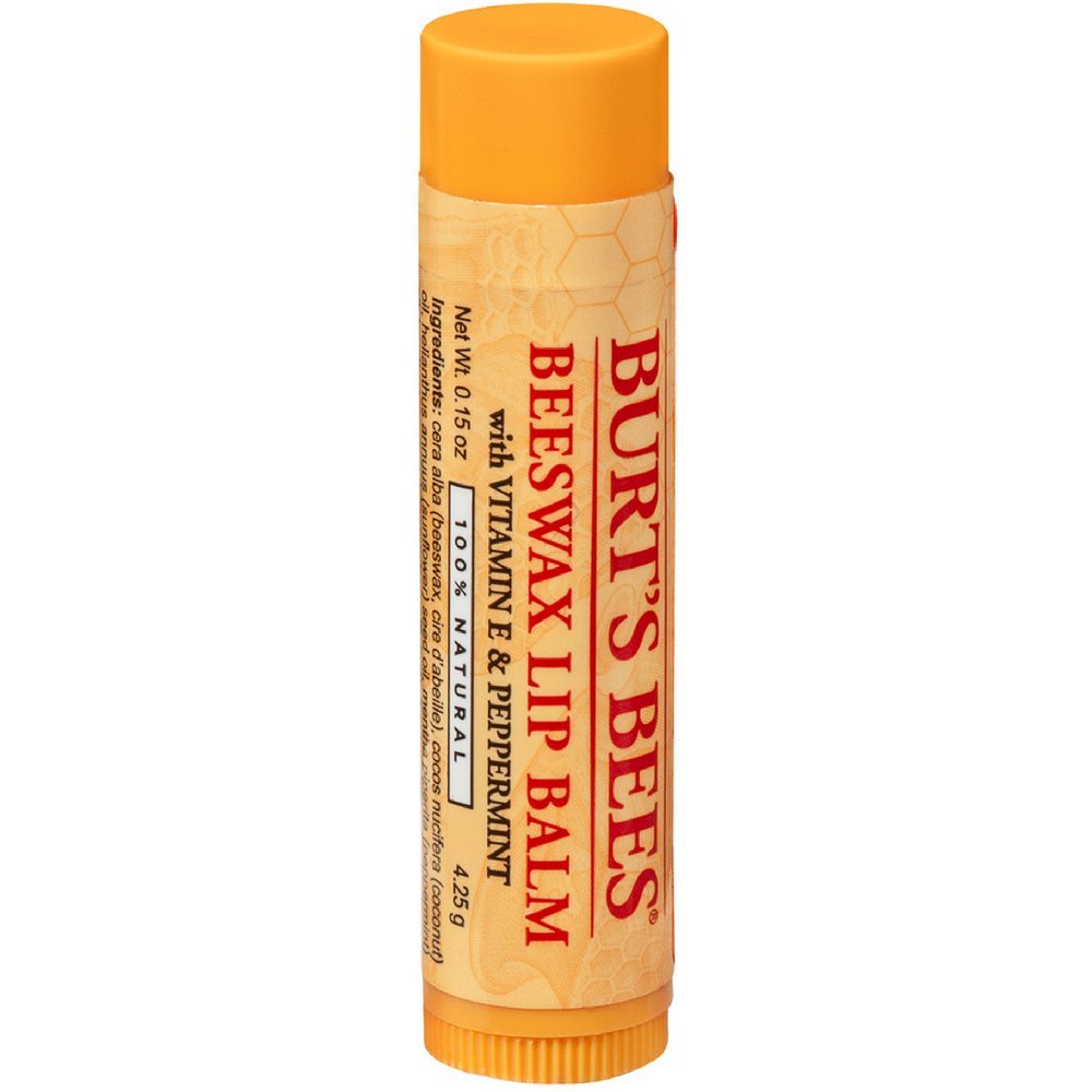 Burt's Bees bálsamo labial en lata amarilla para hidratación suave con menta