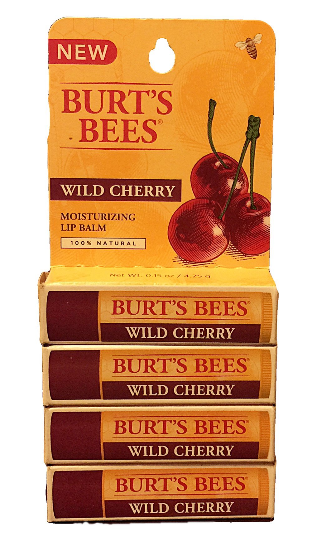 Burt's Bees bálsamo labial de cereza silvestre, cuatro unidades, hidratación suave para labios