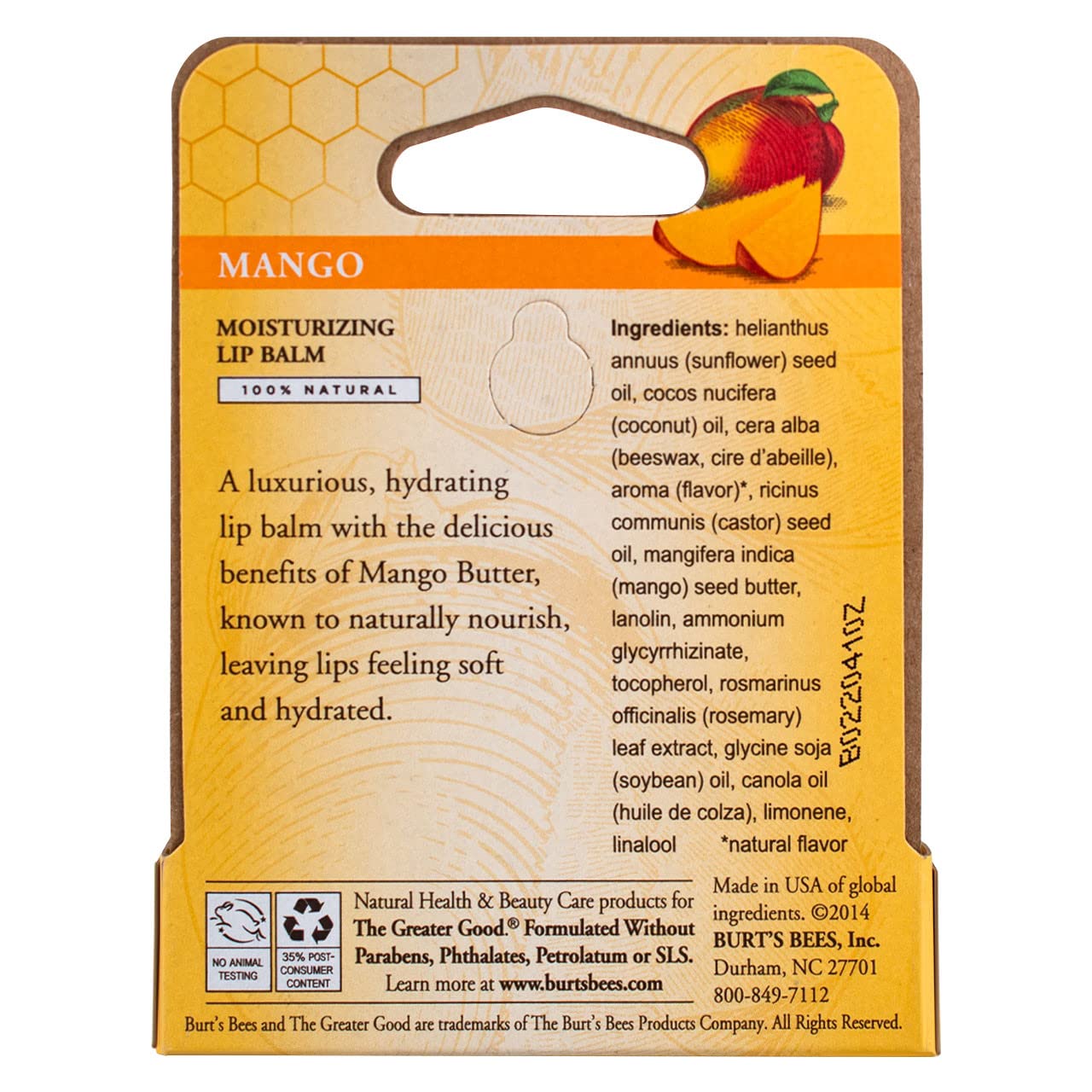 Burt's Bees Bálsamo Labial Mango con textura cremosa para uso diario
