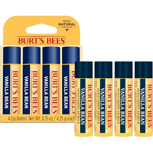 Burt's Bees bálsamo labial vainilla, pack de 4 tubos
