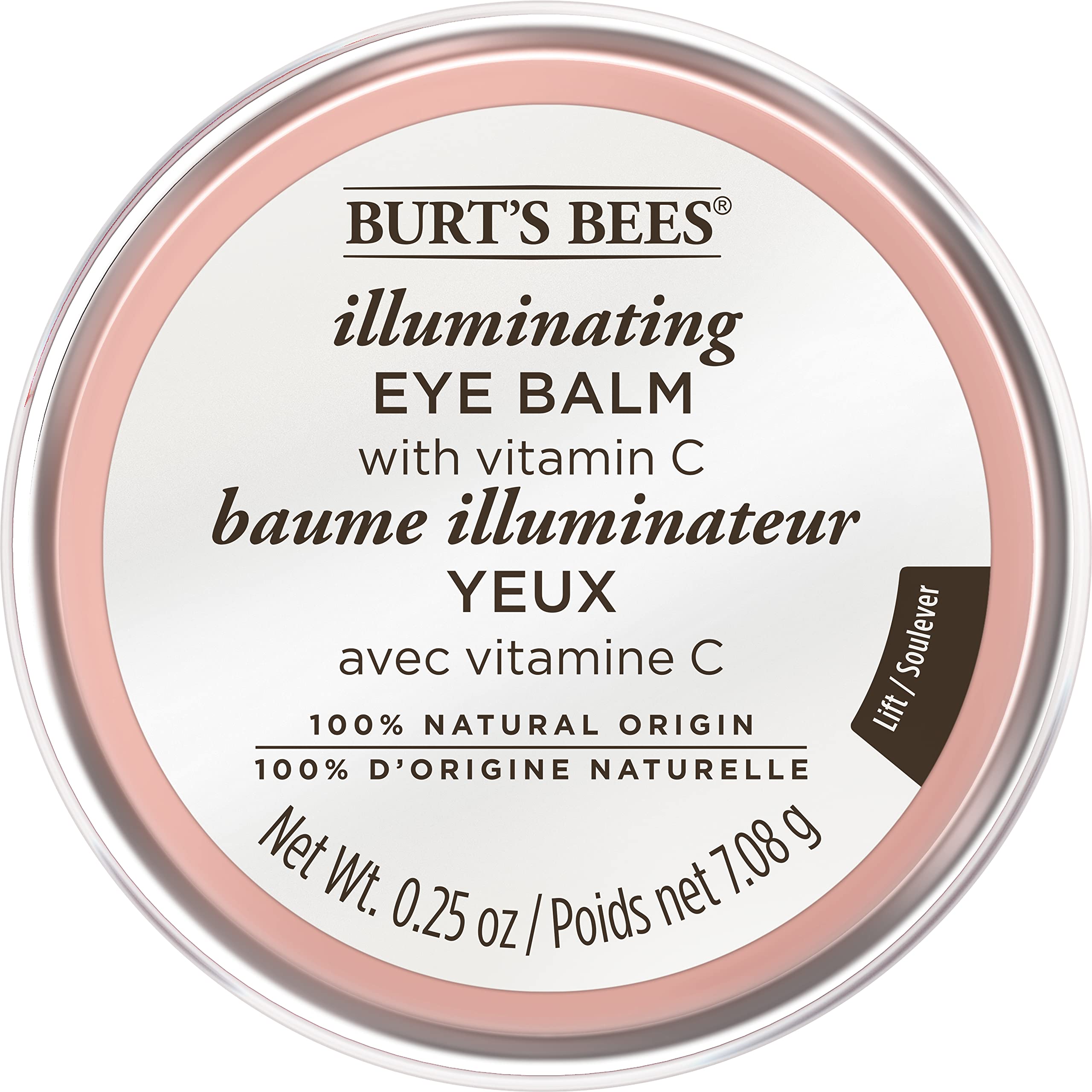 Burt's Bees bálsamo para ojos iluminador, muestra la aplicación para revitalizar ojos cansados.