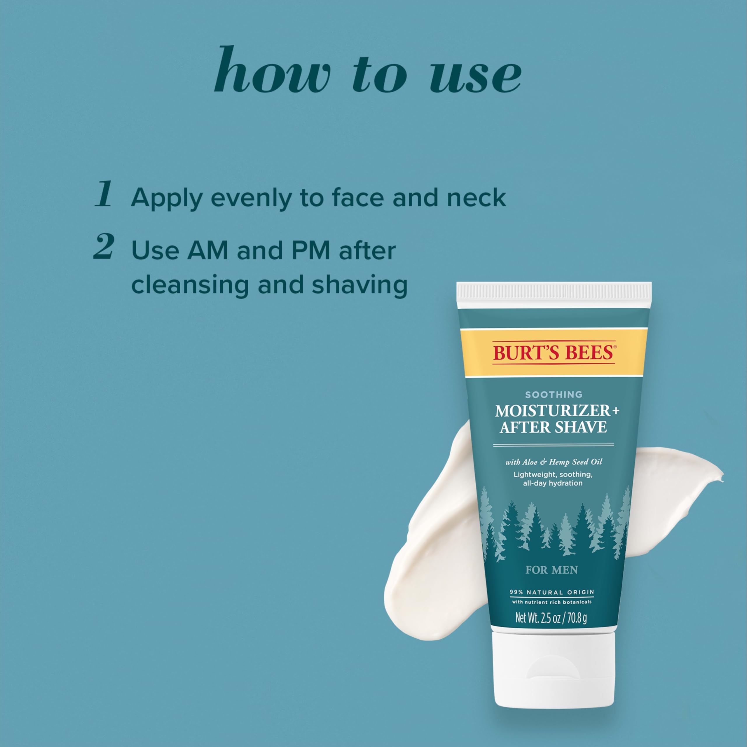 Burts Bees diseño natural de etiqueta en envase, cuidado de la piel equilibrada.