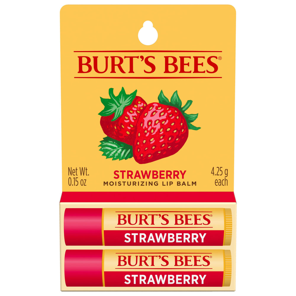 Burts Bees Labial fresa, dos tubos 0,15 oz, hidratación diaria para labios suaves.