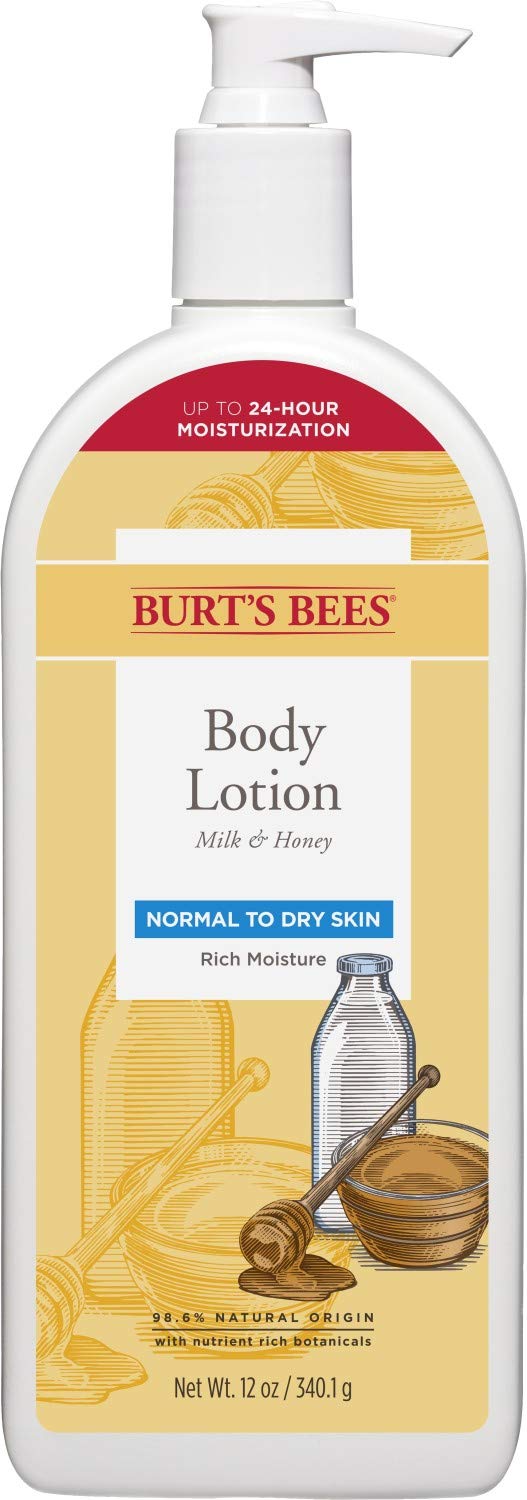 Burt's Bees Lait et miel – bouteille montrant l'hydratation durable.