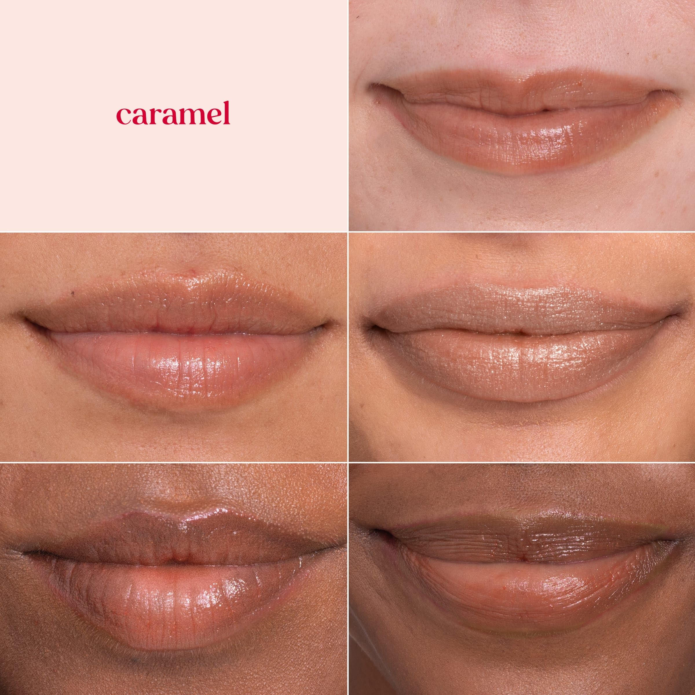 Burt's Bees Lip Shimmer Caramel, manteca de karité y cacao para hidratación instantánea.