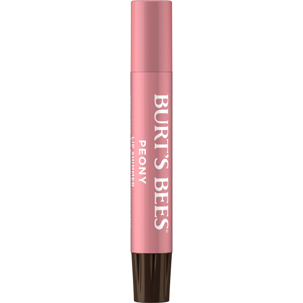 Burt's Bees Lip Shimmer Peony: envase destacado muestra formato compacto para uso diario.