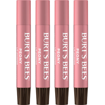 Burt's Bees Lip Shimmer Peony: vista frontal del set con brillo rosado suave para labios.