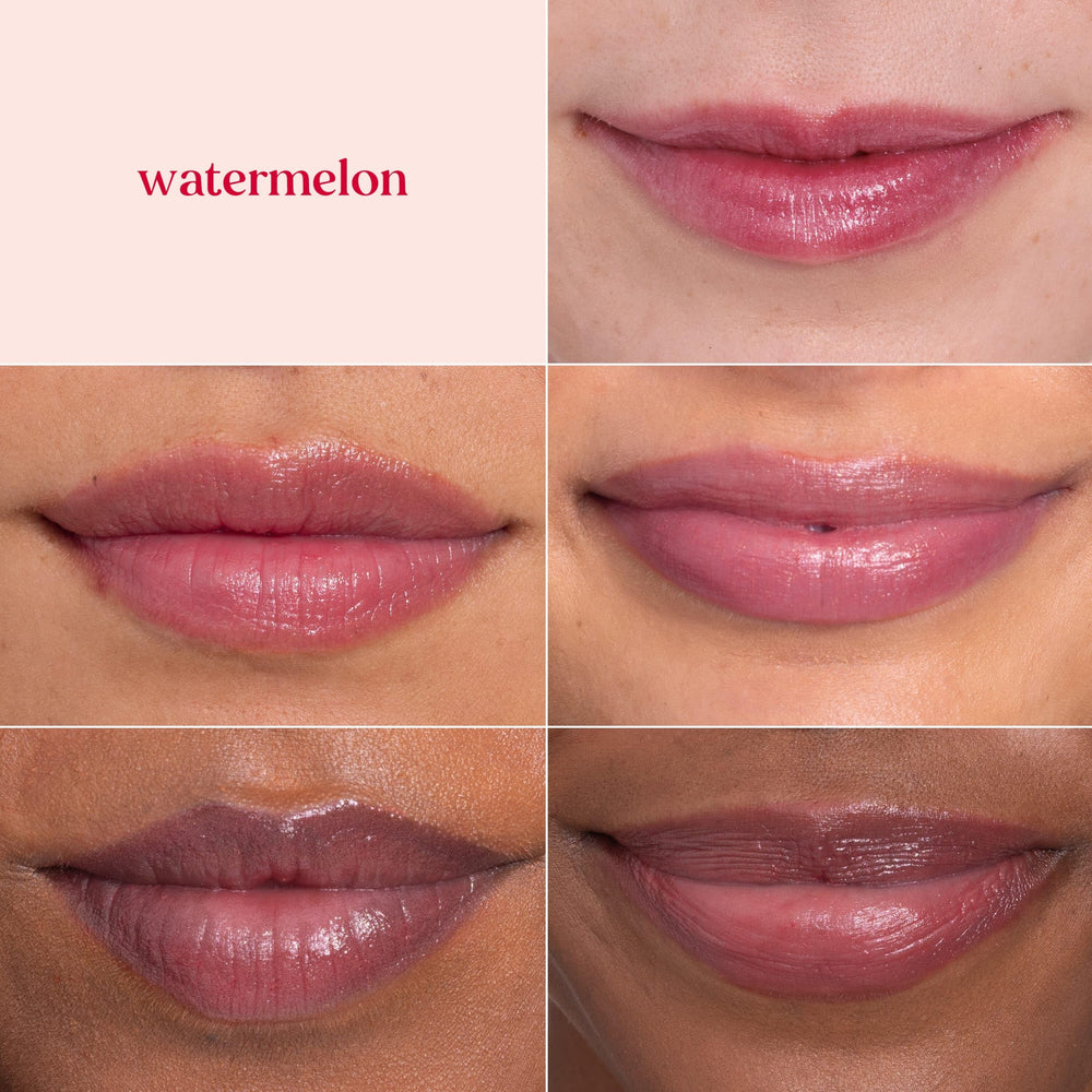 Burt's Bees Lip Shimmer Watermelon textura cremosa se desliza fácilmente.