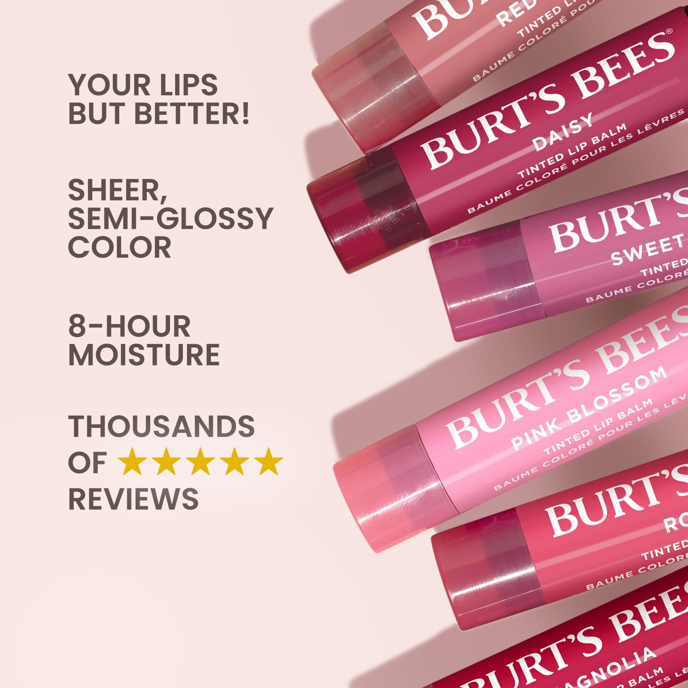 Burts Bees Bálsamo labial tintado Hibiscus, hidratación de hasta 8 horas