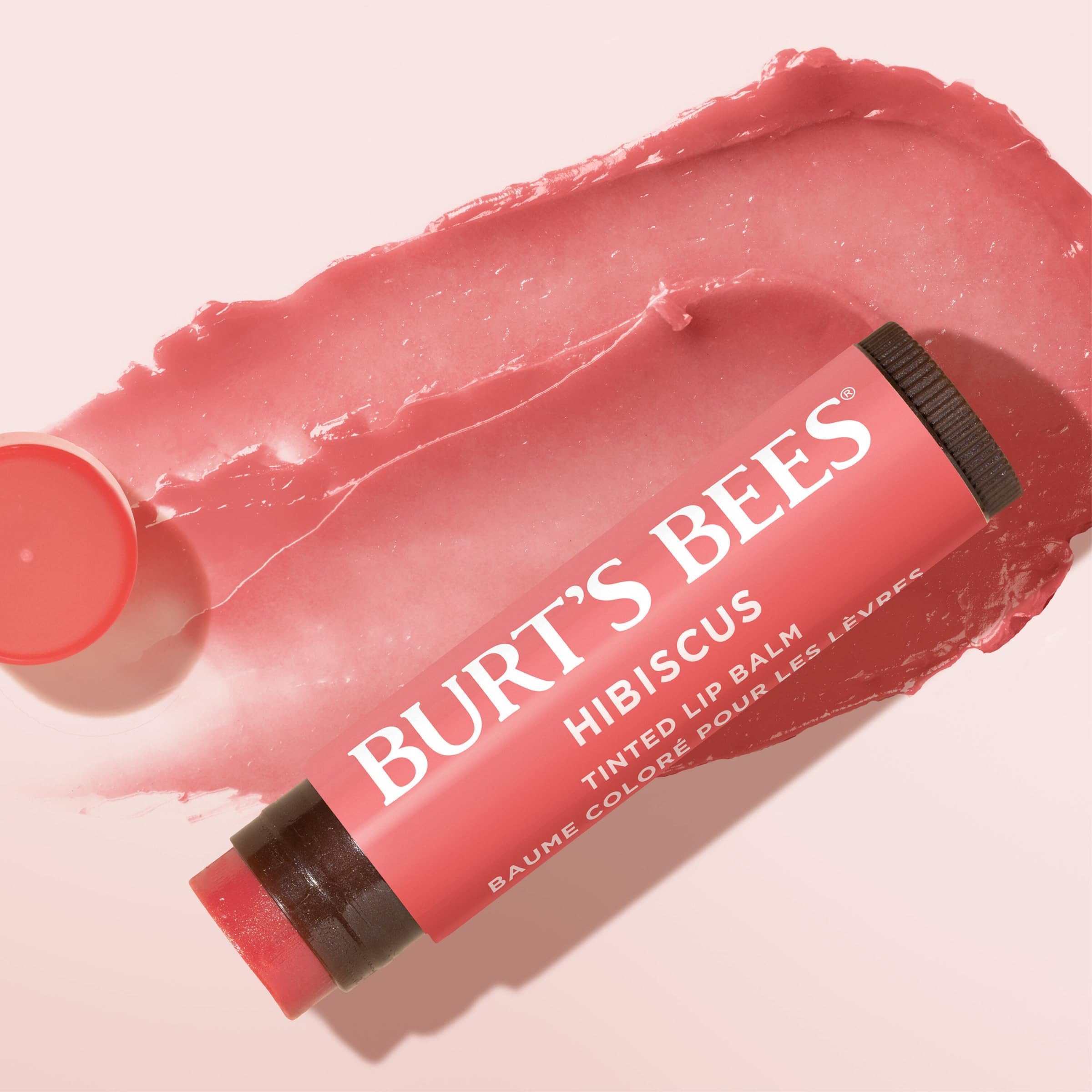 Burts Bees Bálsamo labial tintado Hibiscus, libre de parabenos para labios sensibles