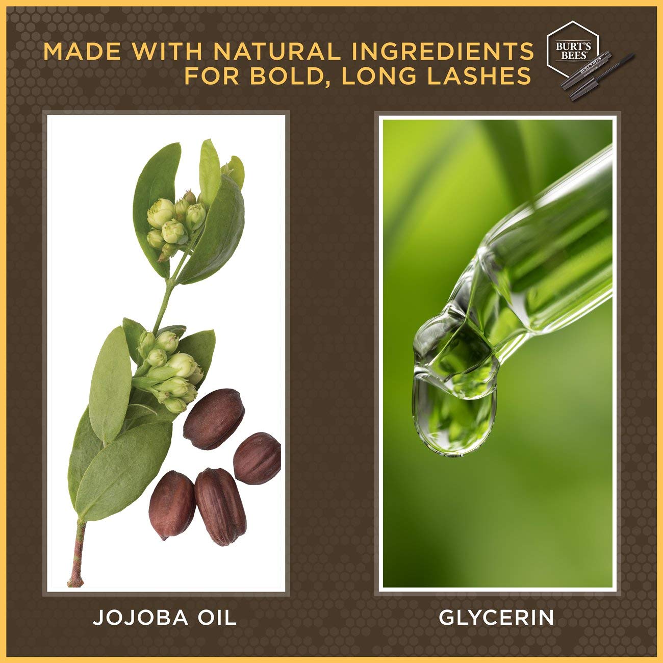 Glicerina hidratante en Burts Bees Mascara para pestañas suaves.