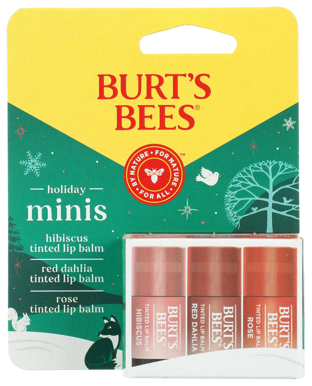 Burt's Bees mini bálsamos navideños, pack de 3 para hidratación diaria.