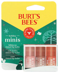 Burt's Bees mini bálsamos navideños, pack de 3 para hidratación diaria.