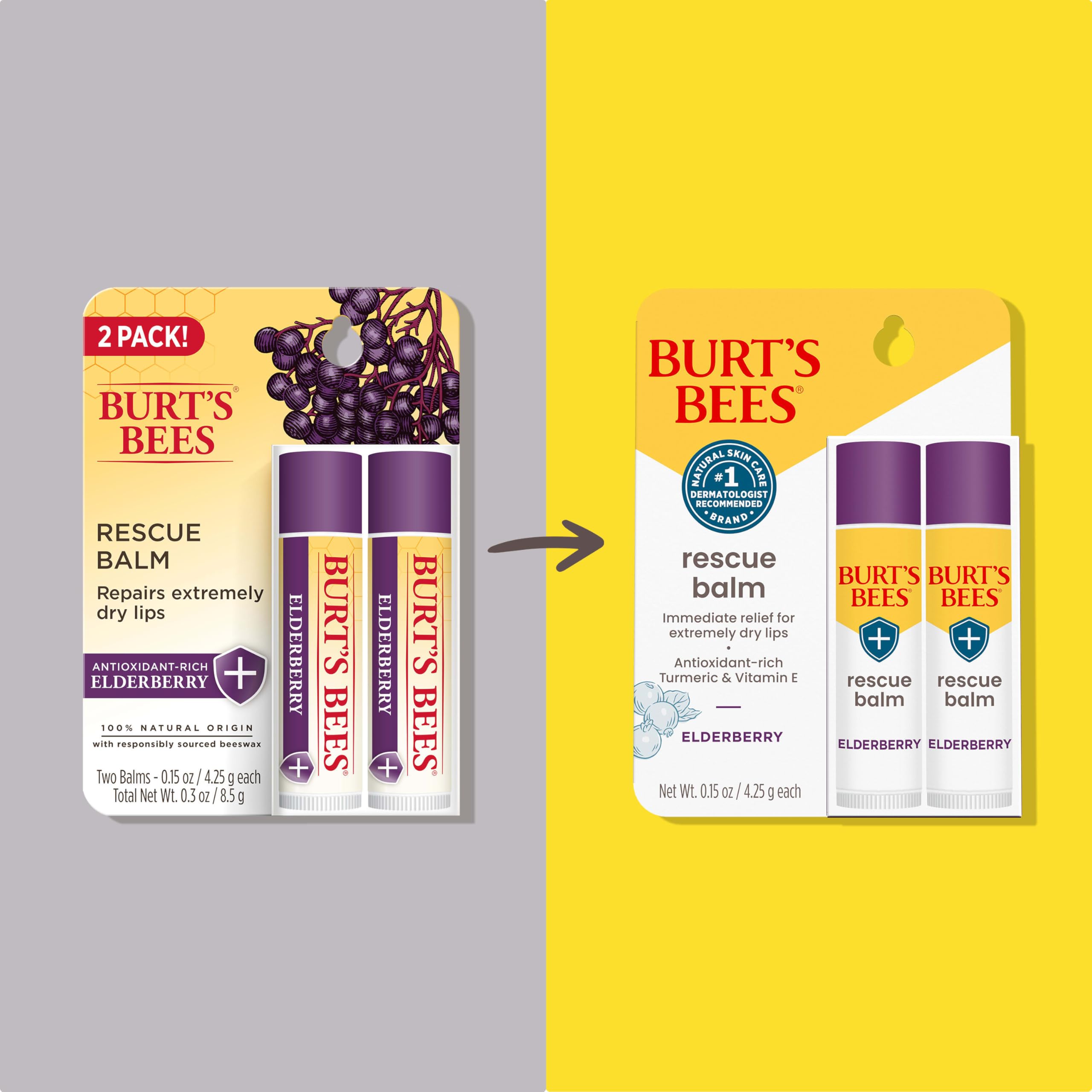 Burt's Bees Rescue Balm Elderberry, dos tubos para uso diario en cualquier bolso