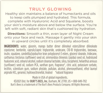 Envase de Burt's Bees Crema de Noche 1-8 onzas para rutina nocturna.