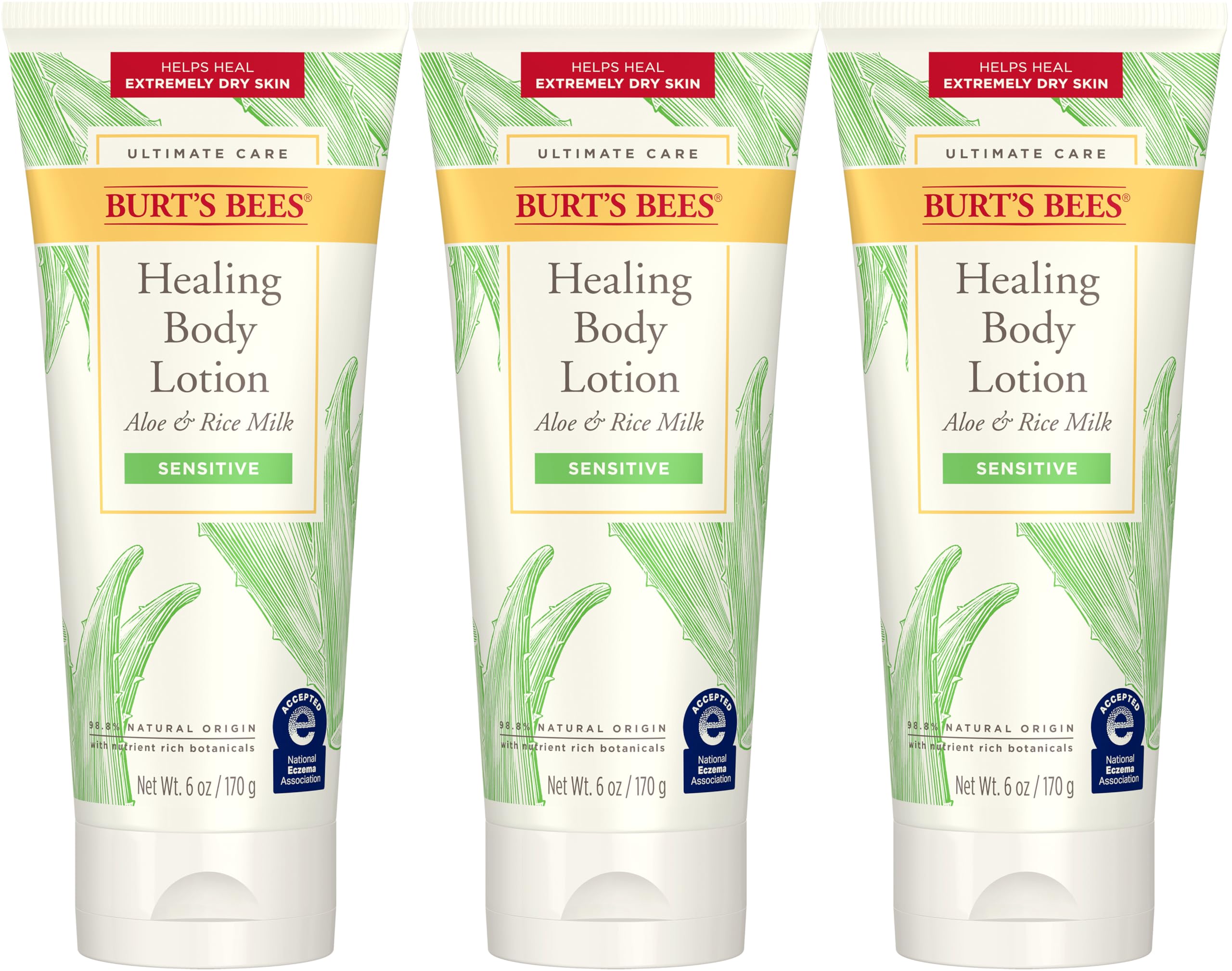 Burt's Bees Ultimate Care Healing Lotion bottle highlighting intense moisture for dry skin