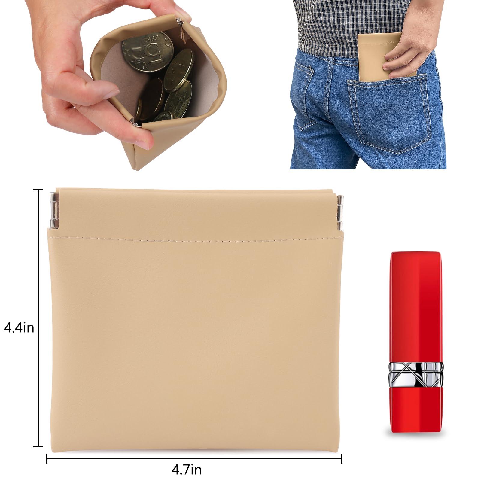 BUSOHA bolsa cuero mini maquillaje, tamaño compacto para cosméticos esenciales.