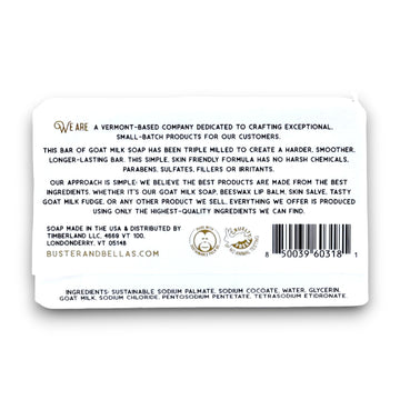 Buster & Bella's Unscented Goat Milk Soap triple-milled texture shows dense, long-lasting bars.