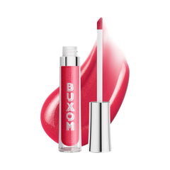 BUXOM Full-On Brillo Labial rosa frambuesa con brillo dorado realza labios.