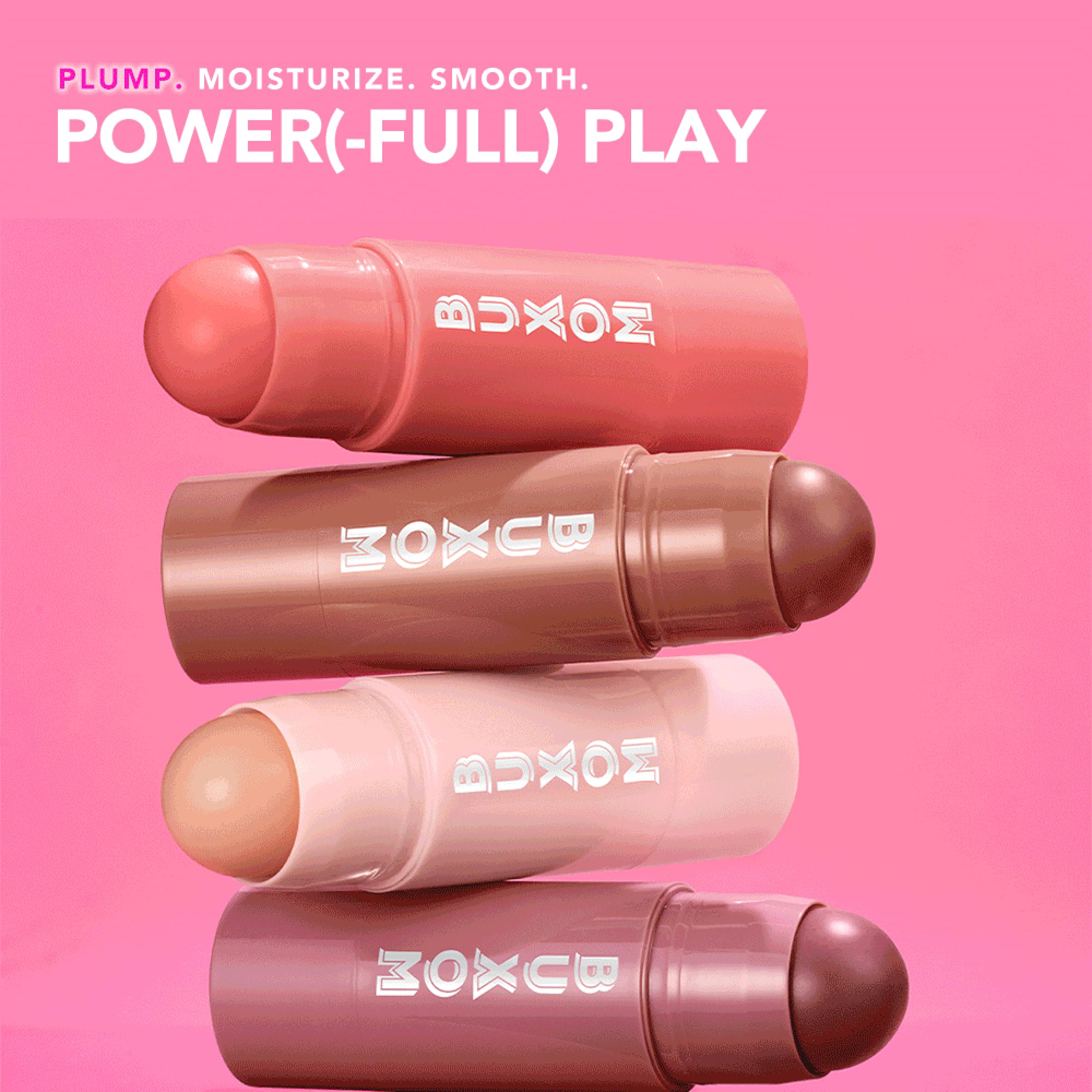 Buxom Power-Full Lip Balm Inner Glow aplicador en primer plano para tono personalizado
