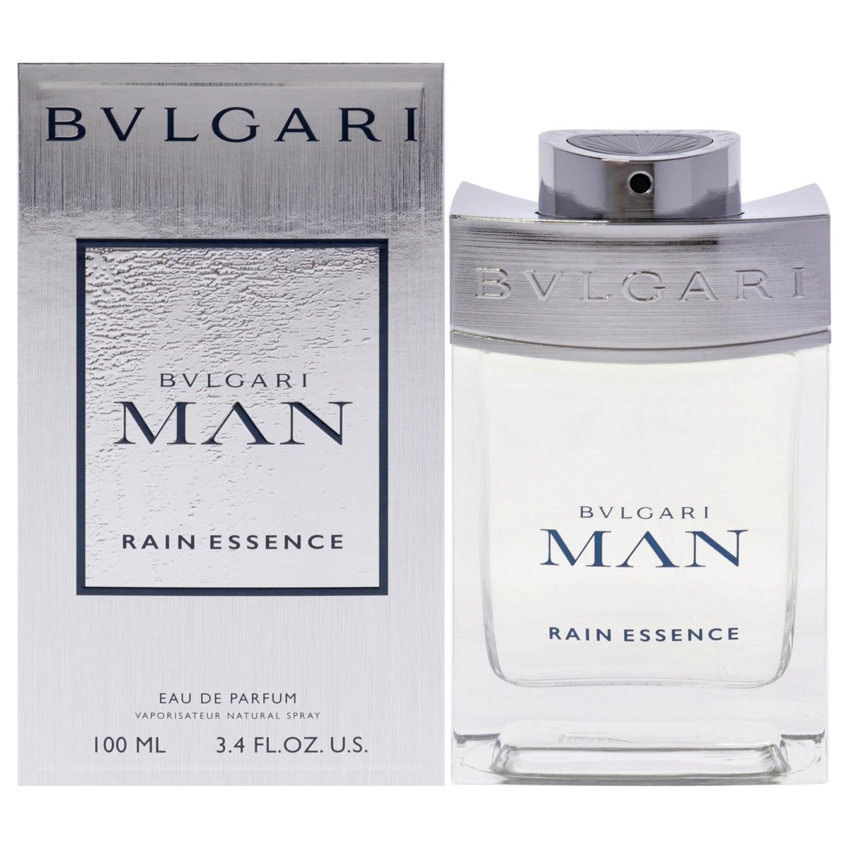 BVLGARI Man Rain Essence: botella elegante para aroma fresco y duradero.
