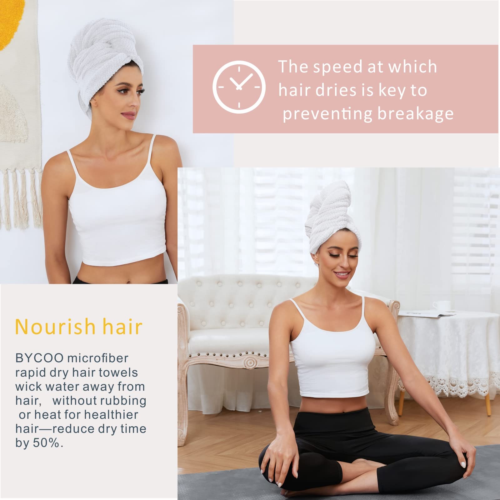 BYCOO grand turban microfibre couvre cheveux longs et bouclés.