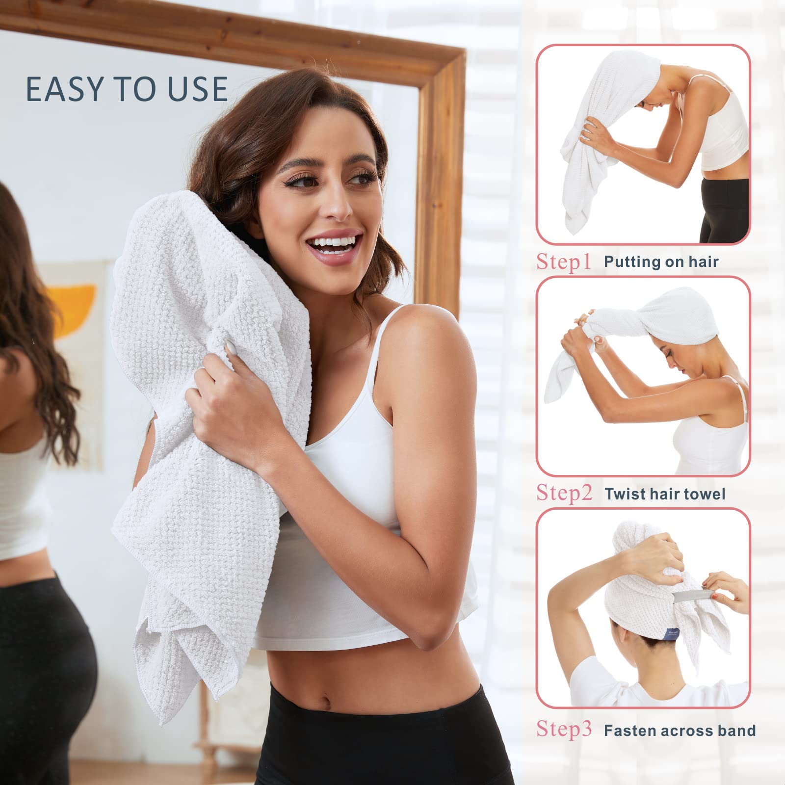 BYCOO turban microfibre absorption élevée sèche sans frottement.