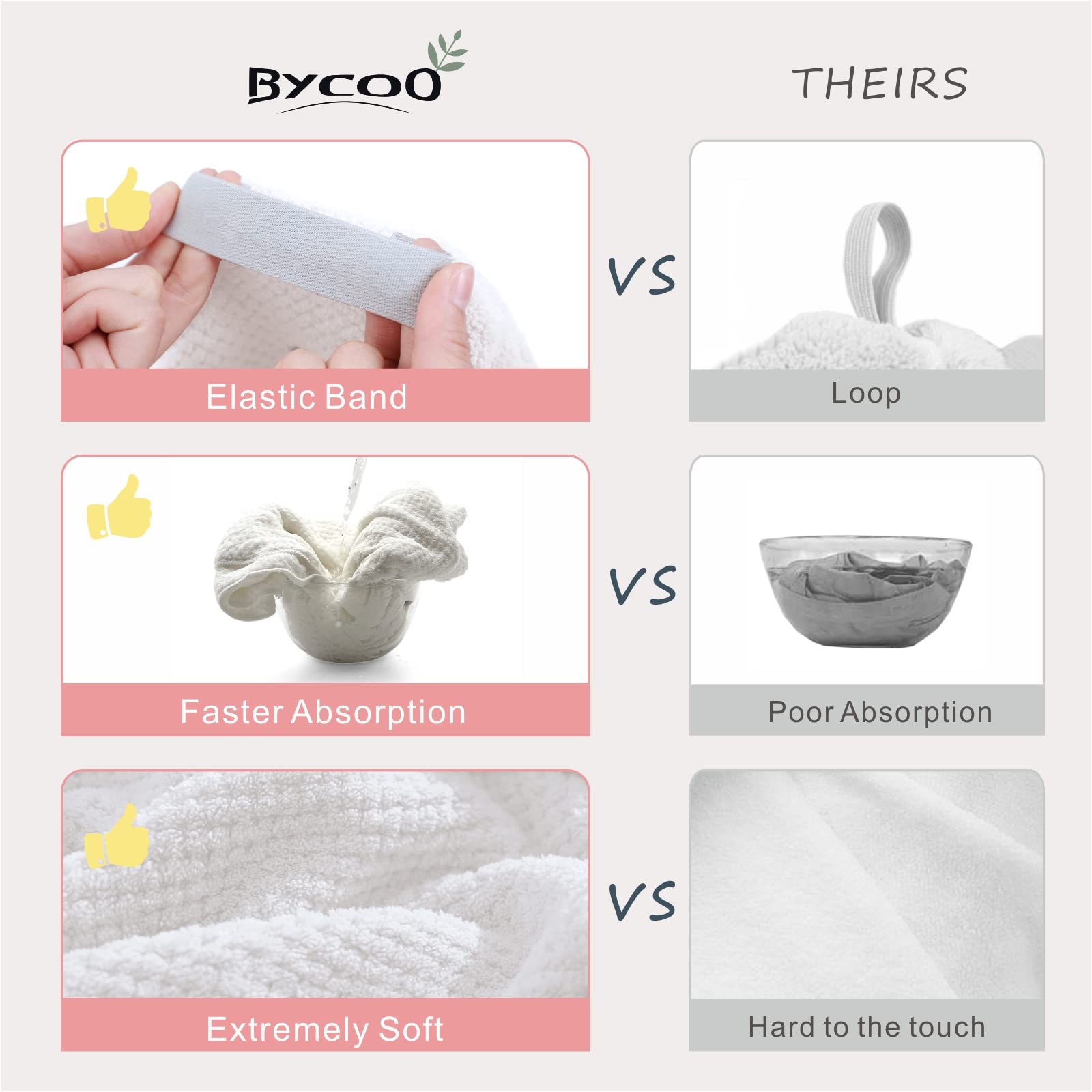 BYCOO turban microfibre anti-frisottis aide à lisser les mèches.