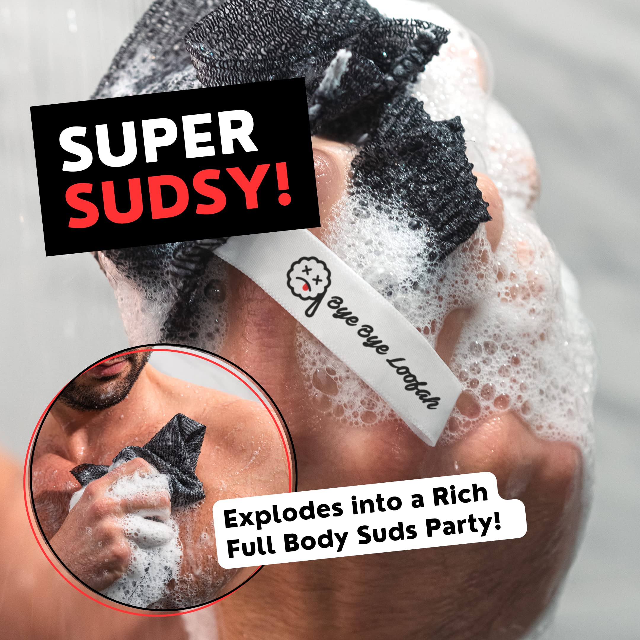Bye Bye Loofah douche noir gris, expérience pratique et efficace