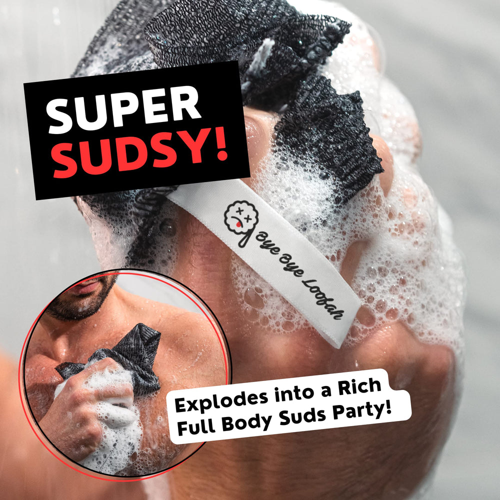 Bye Bye Loofah douche noir gris, expérience pratique et efficace