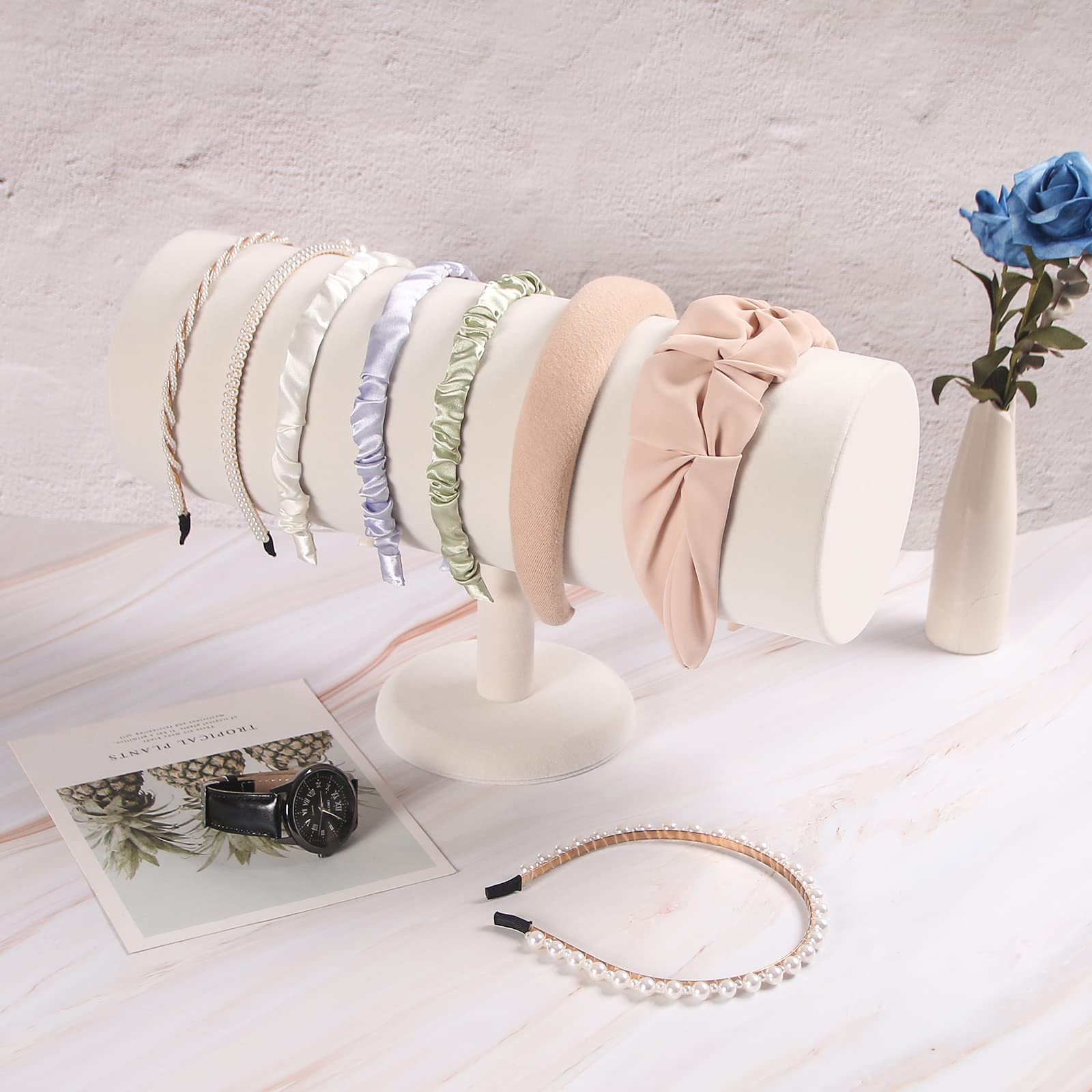 ByKen estante joyas diademas terciopelo beige, espacio ordenado y fácil acceso