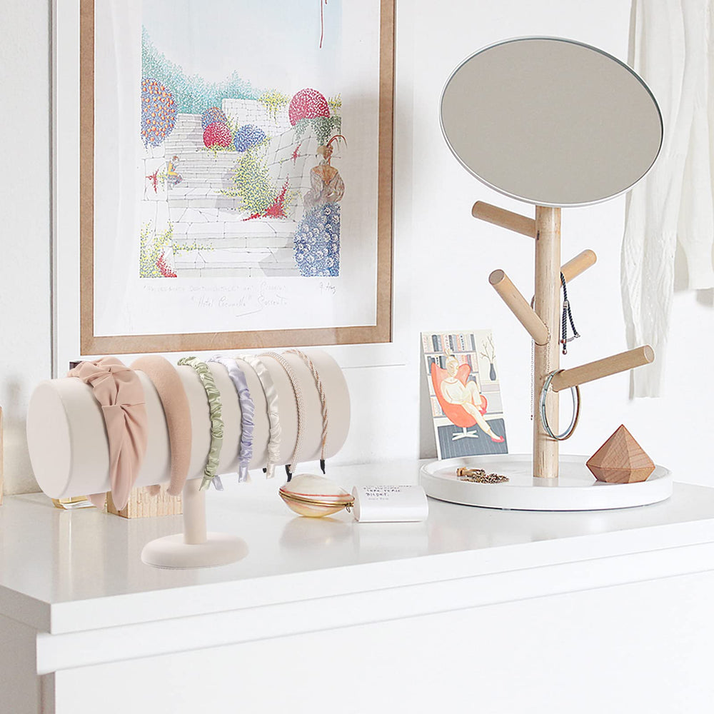 ByKen organizador diademas terciopelo beige, compacto y discreto para escritorio