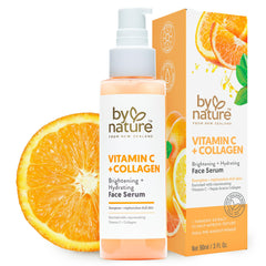 By Nature Serum botella-frente muestra el empaque y promesa de brillo suave
