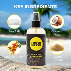BYRD Hairdo Sea Salt Surfspray muestra la textura natural en el cabello