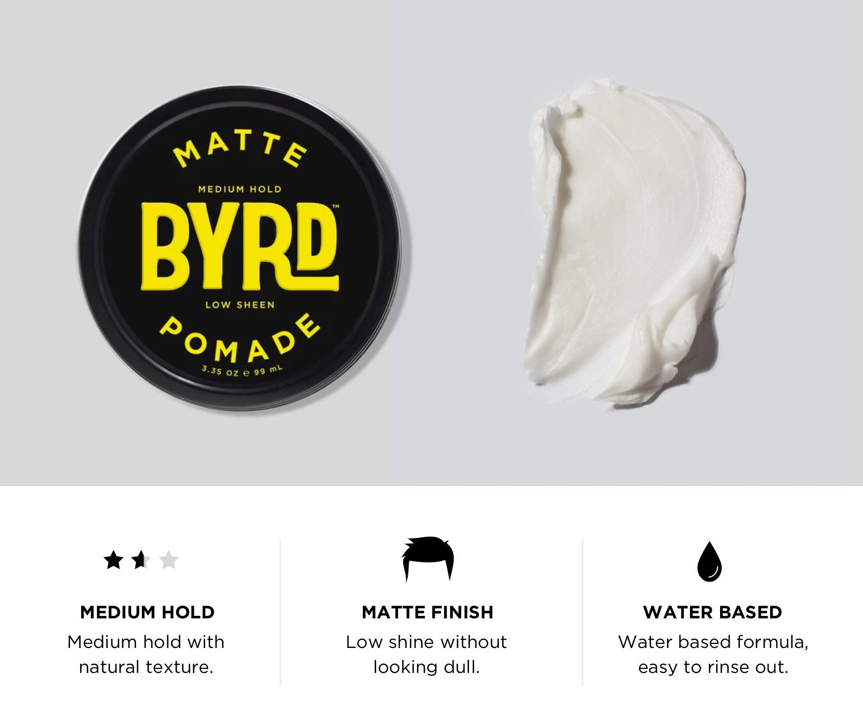 BYRD Pomada Mate, adecuada para todo tipo de cabello y looks diarios.