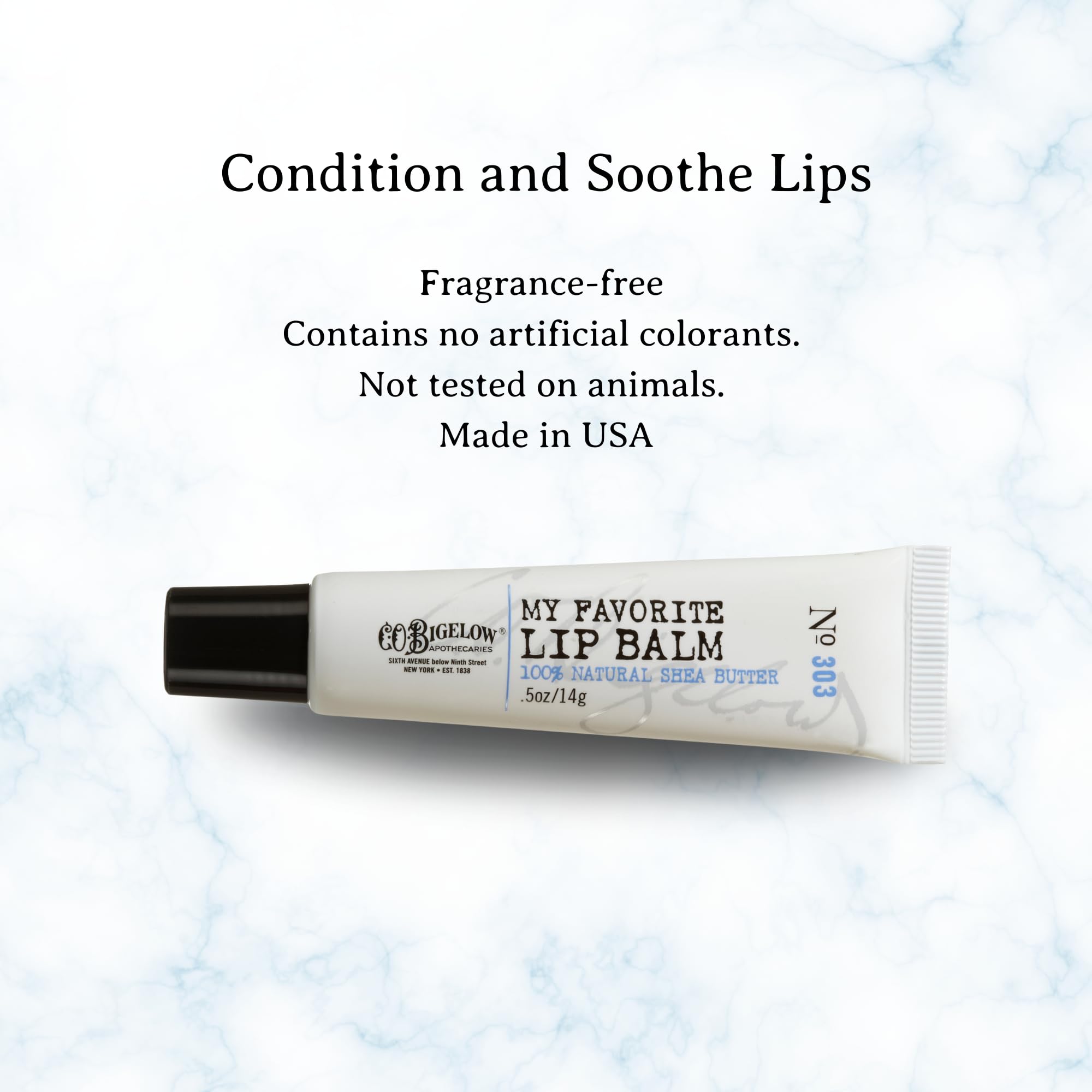 Bálsamo labial de C.O. Bigelow 0.5 oz para labios secos y agrietados.