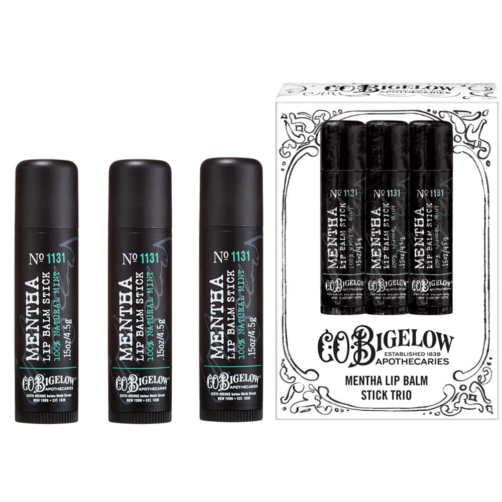Bálsamo labial Mentha de C.O. Bigelow en pack de tres para hidratación diaria.