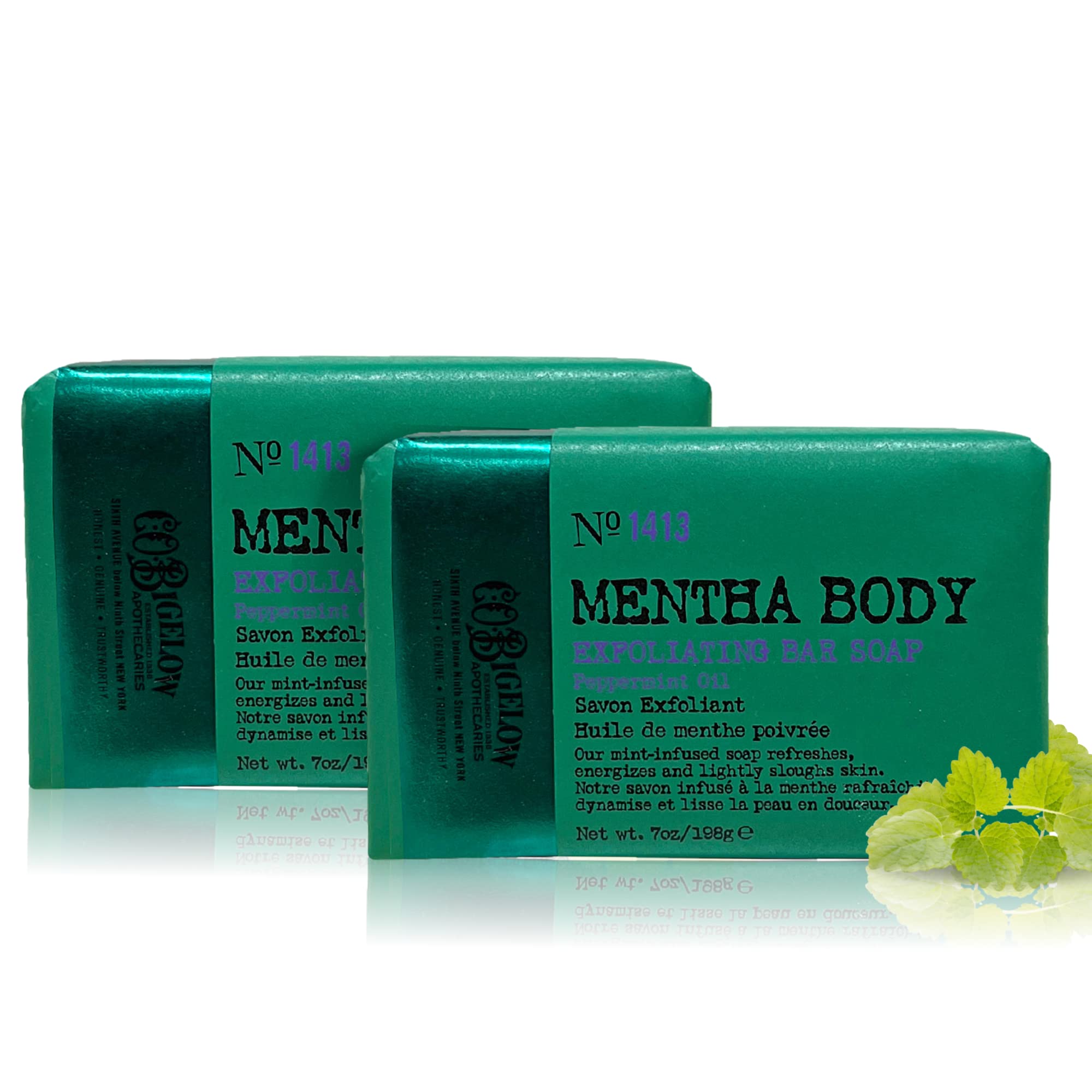 C.O. Bigelow barra exfoliante Mentha, polvo de nuez en la barra para eliminar células muertas.
