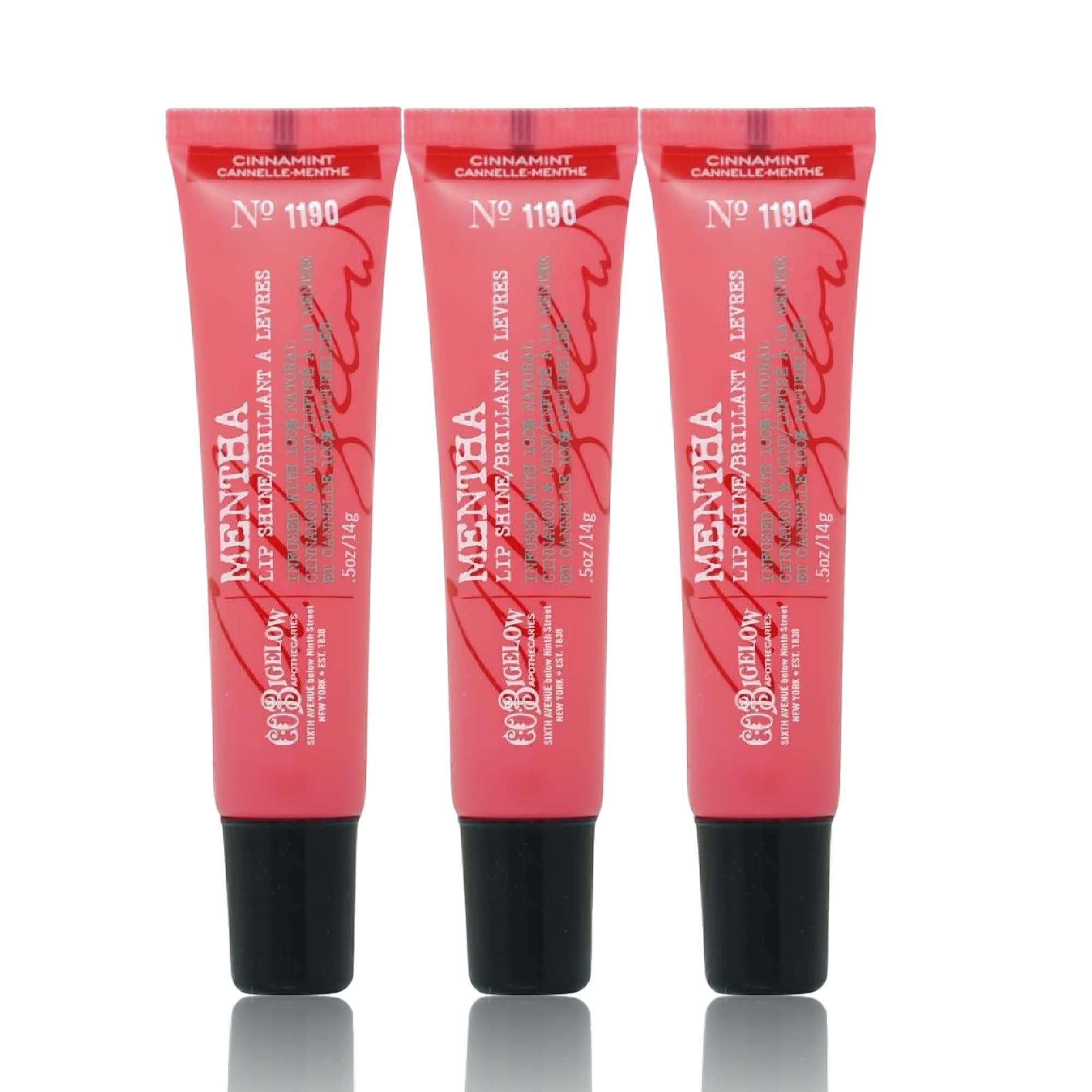 Bálsamo labial C.O. Bigelow cinnamint mentha en tubo, listo para aplicar.